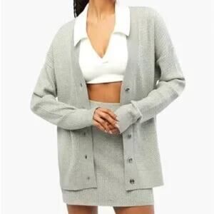 WeWoreWhat Varsity Tennis Sweater V-neck Cable Cardigan Sz M L NWT Heather Gray
